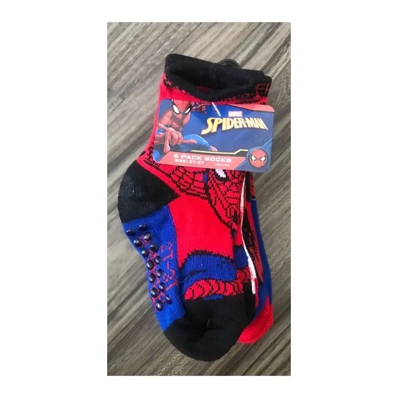 SPIDER-MAN 6 PACK TODDLER SOCKS SIZE 2T-3T - Picture 2 of 3